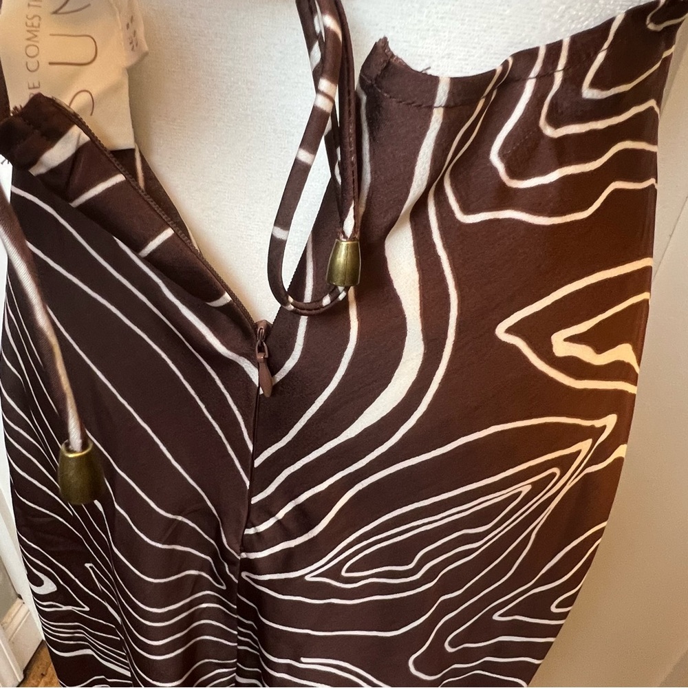 Here Come Sun Halter Lace Up Maxi Dress Small Brown Swirl Summer Resort Vacation - Picture 7 of 11